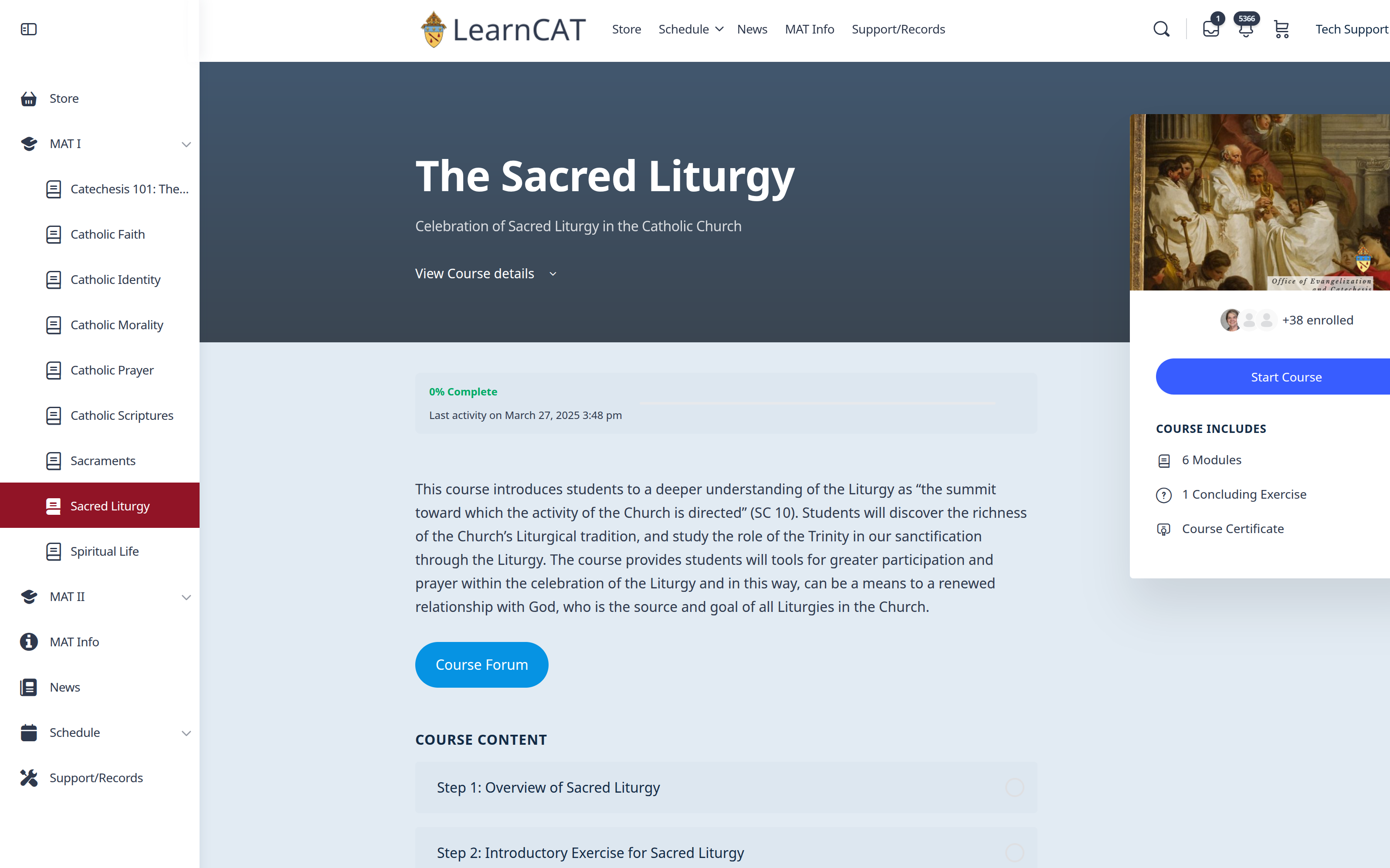 LearnCAT course page view
