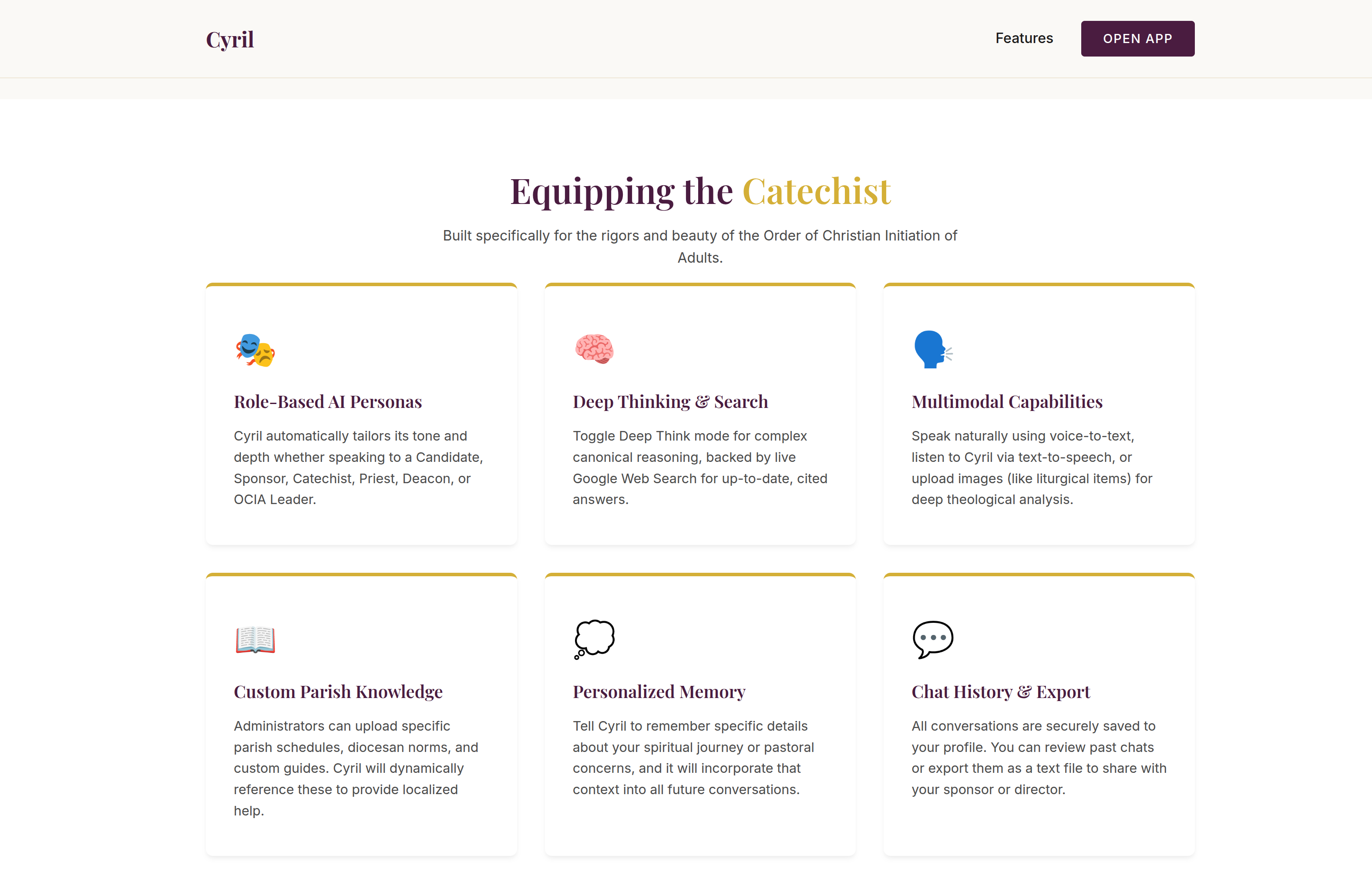 Cyril landing page feature view