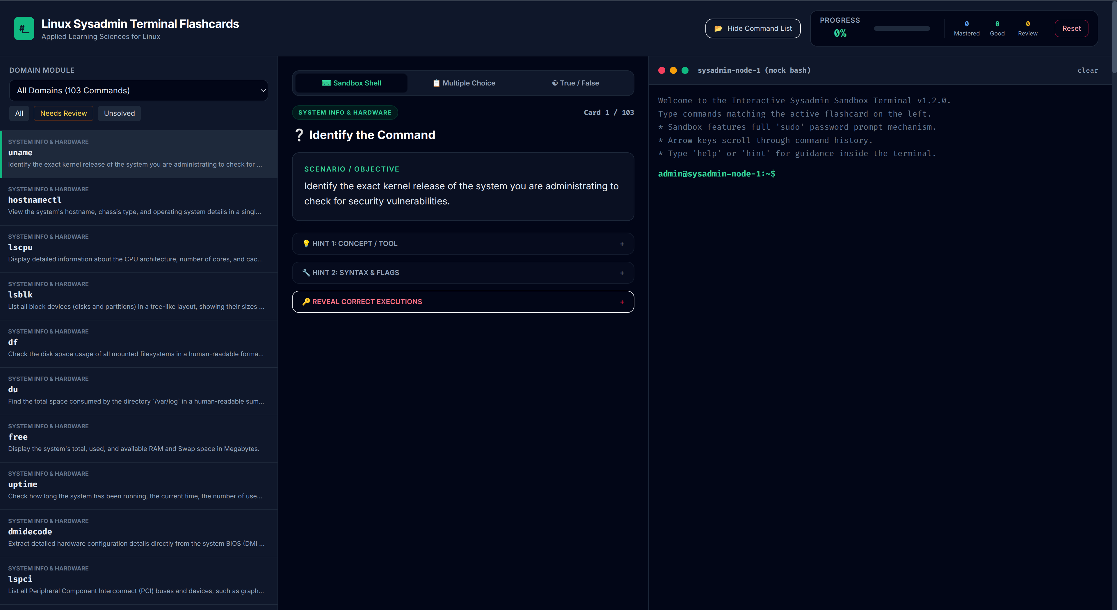 Linux Sysadmin Terminal Flashcards sandbox shell overview