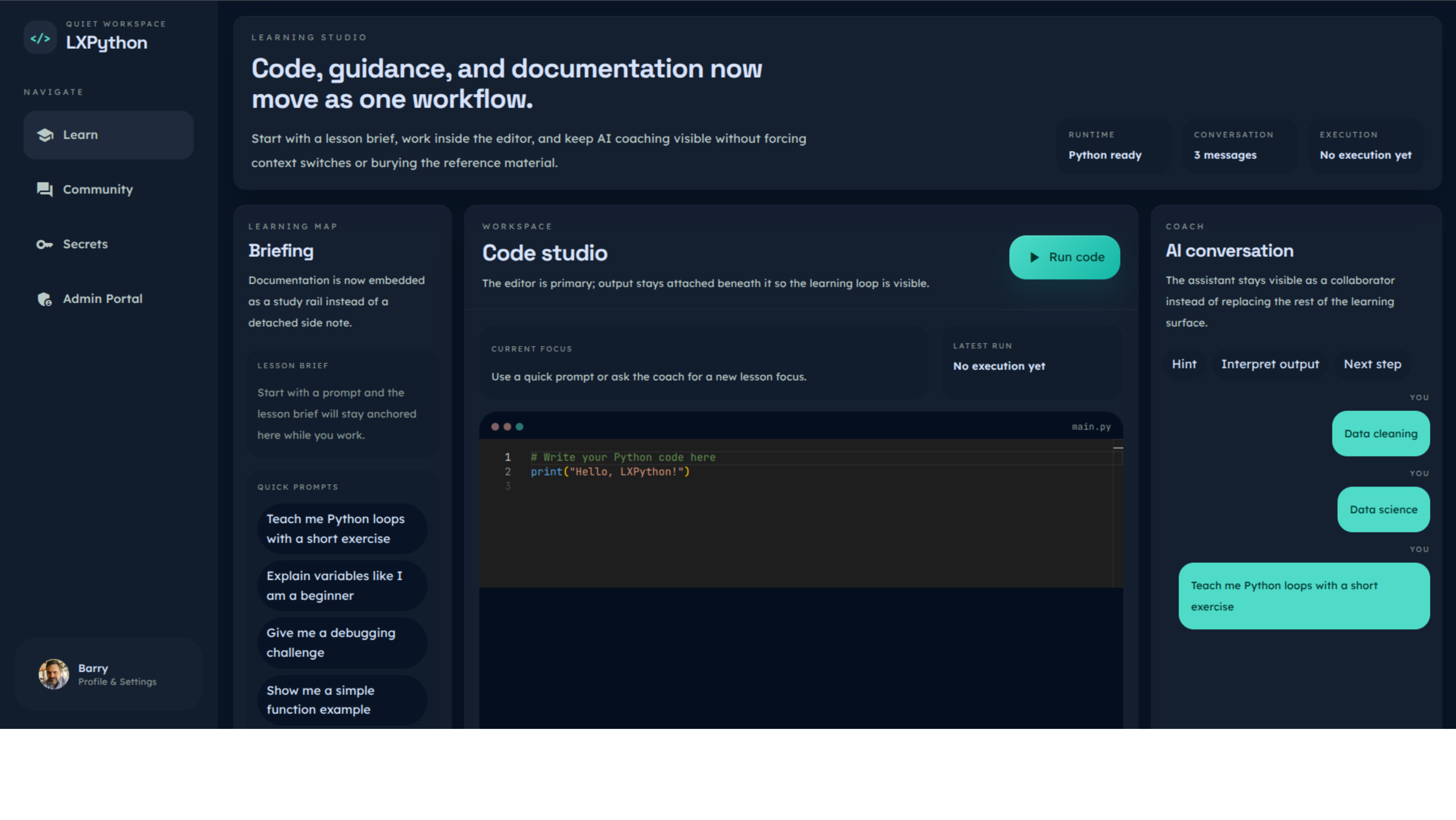 LXPython sidebar and settings preview