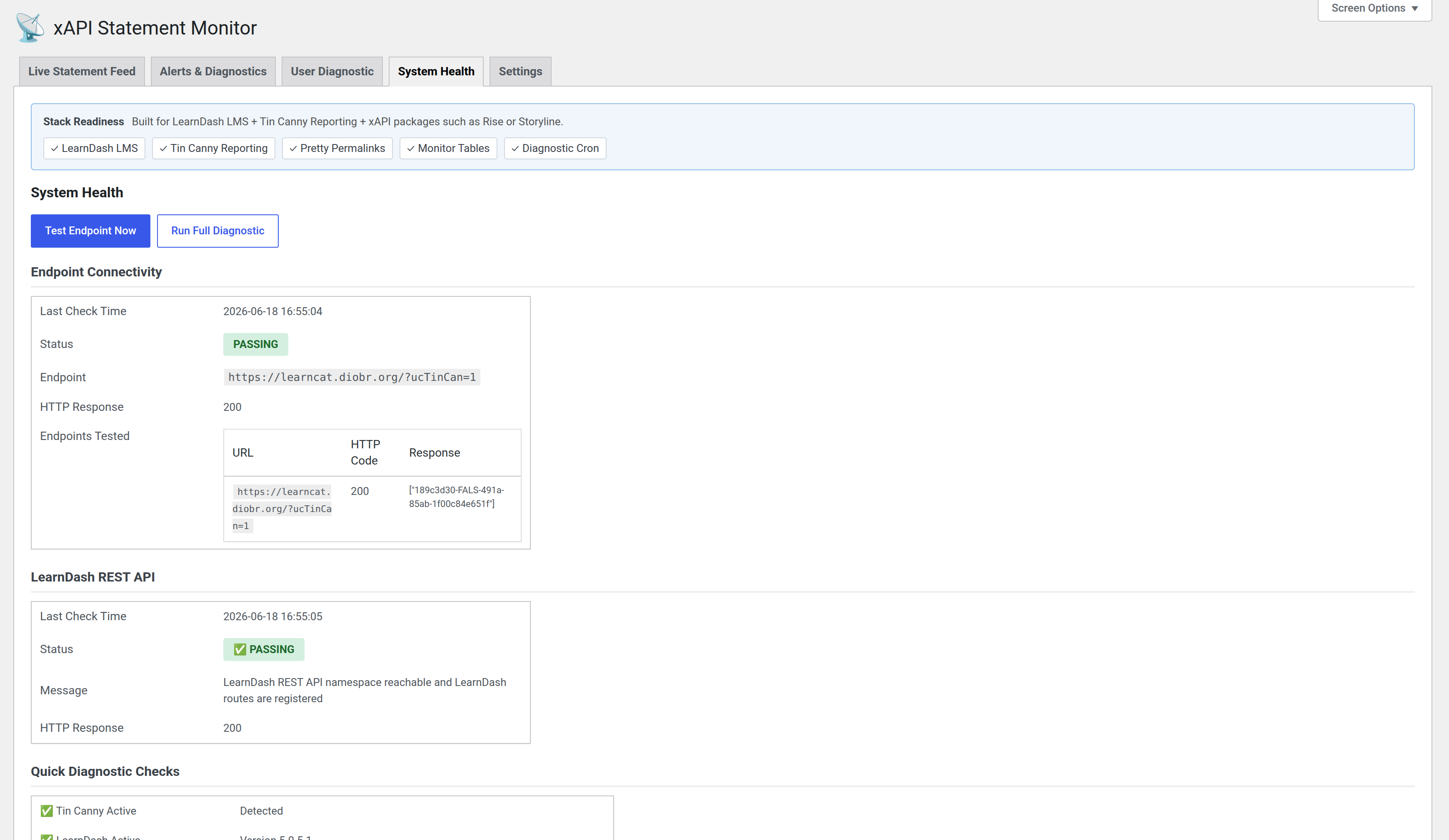 xAPI Statement Monitor screen one